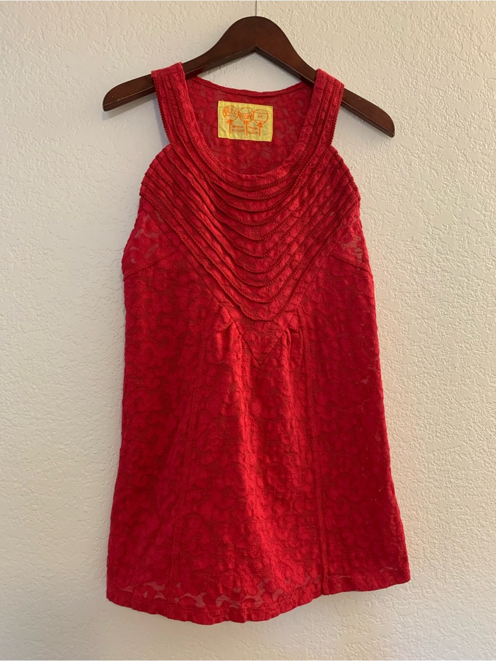 Free People Red Lace Tank Tunic with Pleated Yoke | M